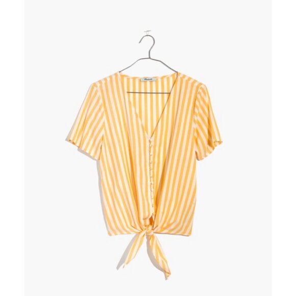 Madewell Agency Tie-Front Button Top Pompano Stripe Bayside Warm Honeysuckle SM - Picture 12 of 12